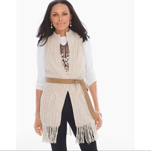 Chico’s Tan Neutral Boho Fringe Fran Vest W/ Waist Belt Size XL